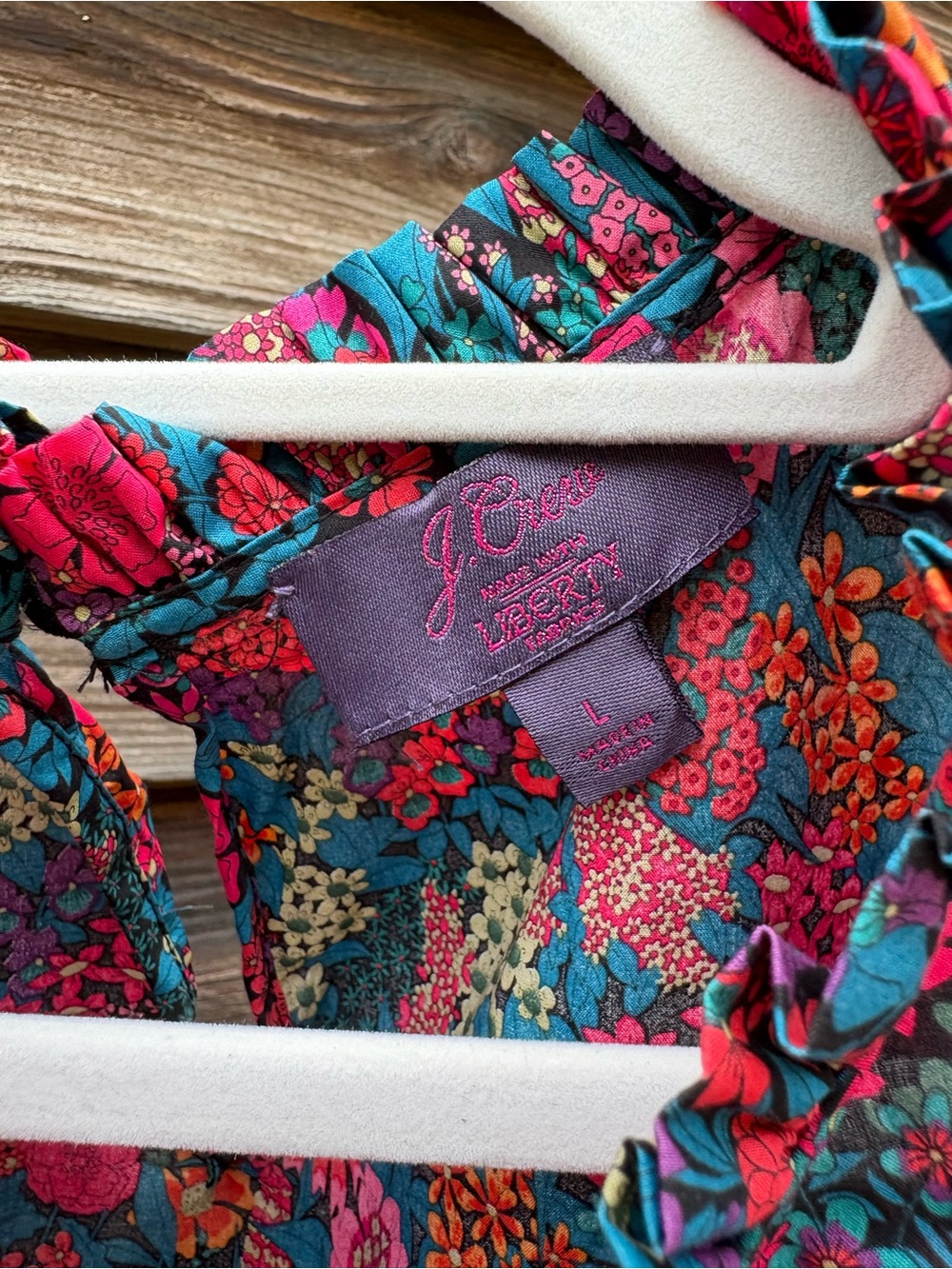 J. Crew Liberty Floral Long-Sleeve Ruffle Yoke Blouse — Pink & Teal - Picture 3 of 3